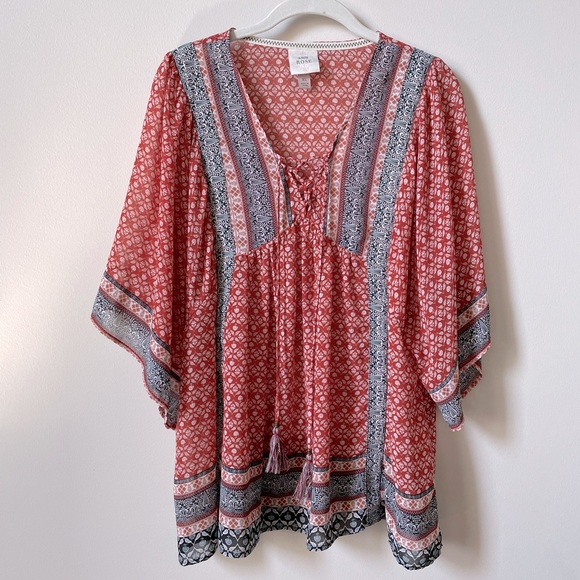 Knox Rose Tops - Knox Rose Flutter Sleeve Orange Top - XL